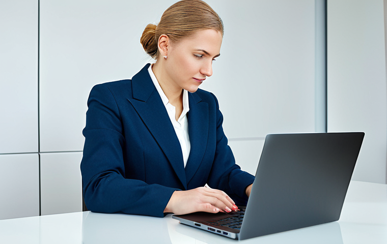 ** A professional businesswoman in a tailored suit, working on a laptop in a bright, modern Moscow office. Fully clothed, appropriate attire, safe for work, perfect anatomy, natural proportions, professional photography, high quality.

**
