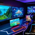 Home 14 콜오브드래곤즈 해외 서버 접속법 - A detailed, dynamic gaming setup showing a diverse group of Russian-speaking players connecting to i...
